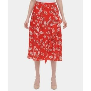 Calvin Klein Printed Ruffled Midi Skirt